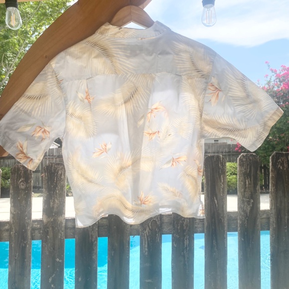 Weekender Casual Style Mens Lg Button Down Shirt Short Sleeve Feather Pattern - Picture 4 of 12